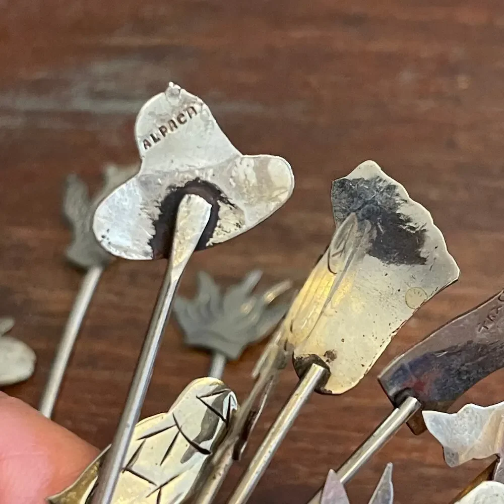 Vintage Taxco Mexico Sterling Silver Cocktail Olive Hors-D'Oeuvre 17 Picks